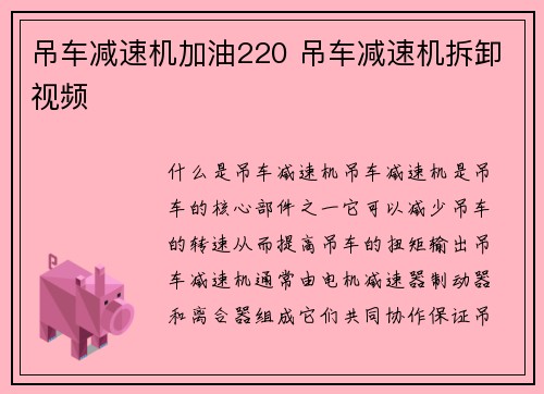 吊车减速机加油220 吊车减速机拆卸视频