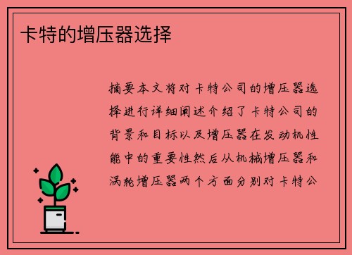 卡特的增压器选择