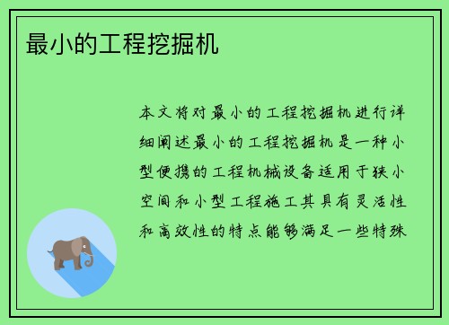 最小的工程挖掘机