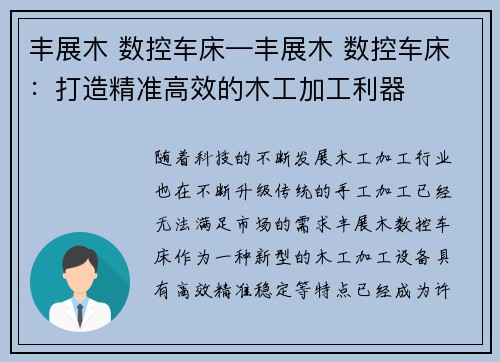 丰展木 数控车床—丰展木 数控车床：打造精准高效的木工加工利器